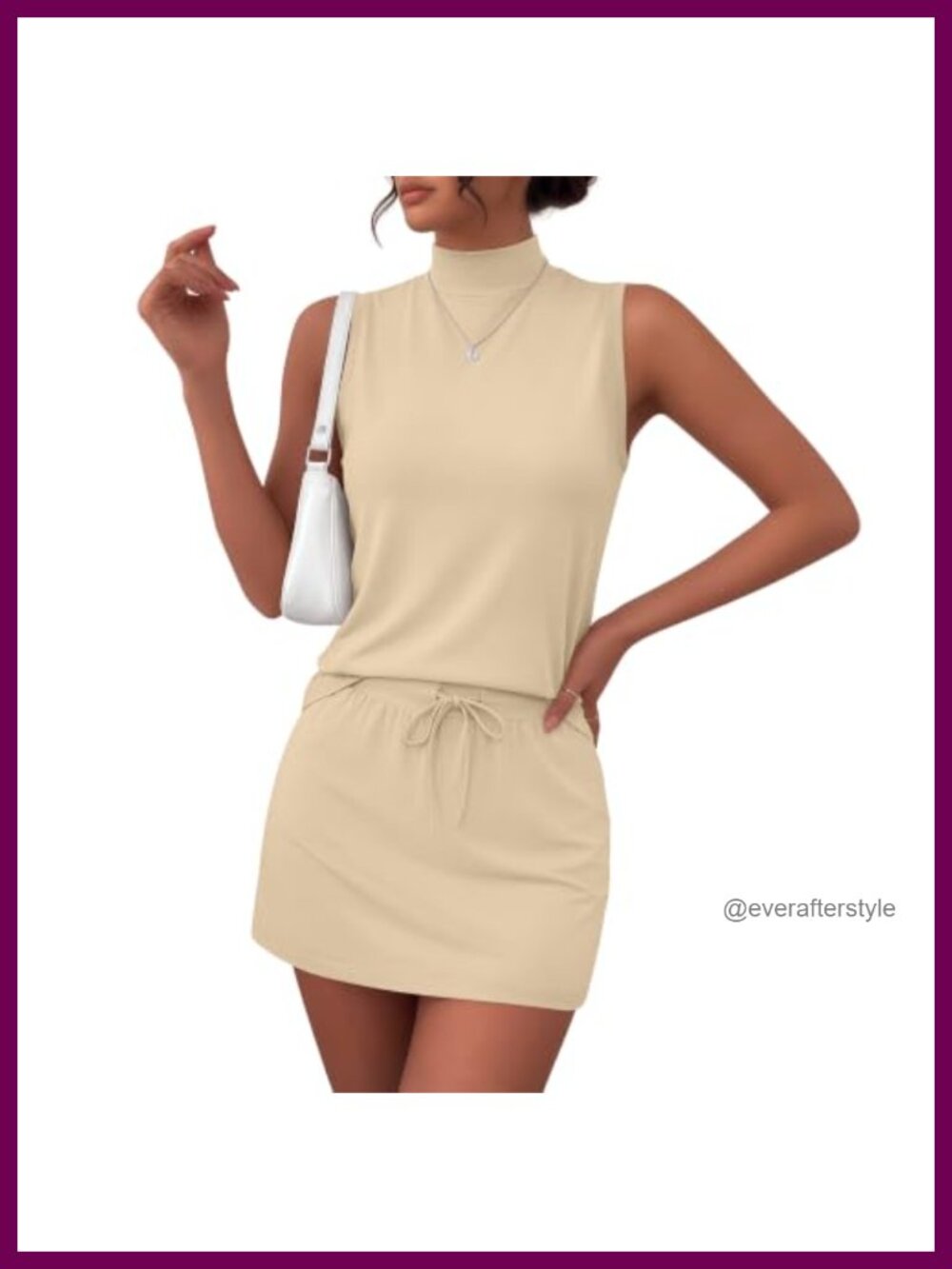 Womens 2 Piece Skirt Set Sleeveless Mock Neck Skort with Pockets